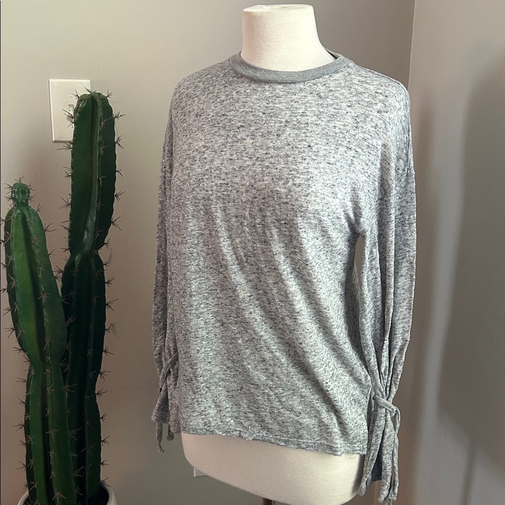 Topshop Heather Gray Crew Neck w/ Tie Sleeve Long Sleeve Top size 4